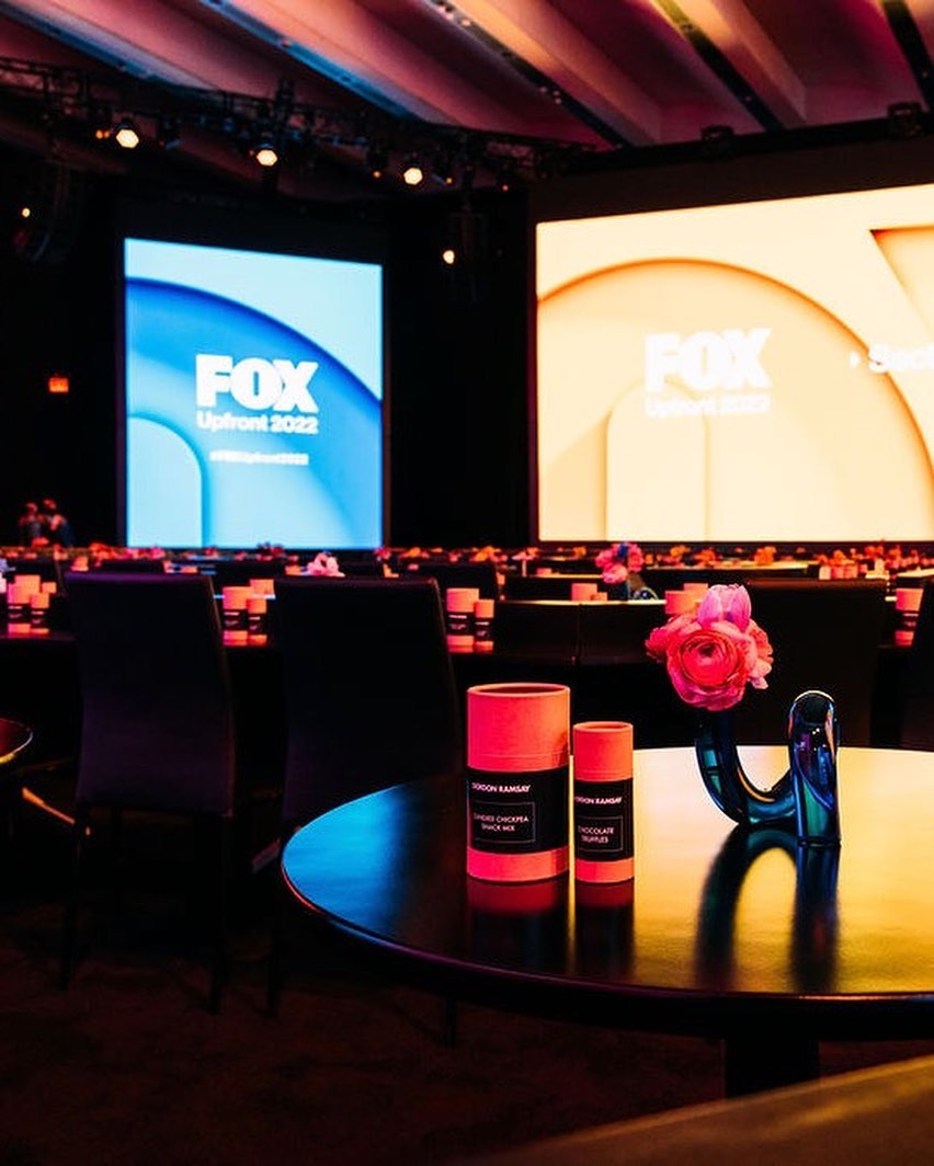 FOX Upfront 2022 event room with stage screens